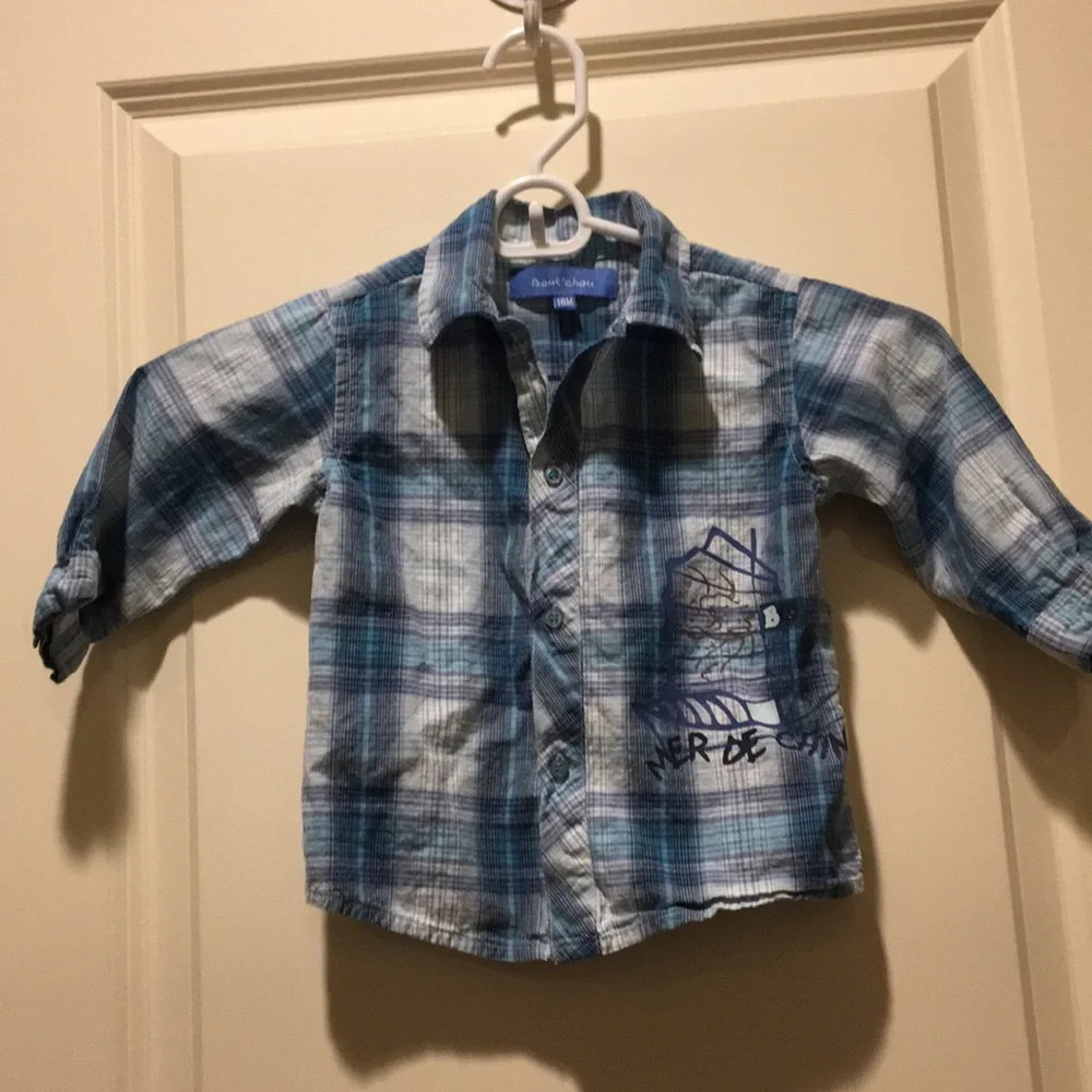 Bout'Chou boys LIKE NEW Plaid button down long sleeves shirt kids size 18M