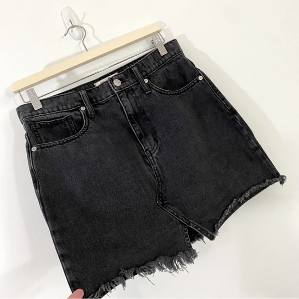 Madewell 28 Rigid A-Line Black Denim Jean‎ Skirt Frayed Hem