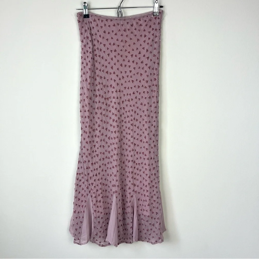 Per Una Silk Pink Swiss Dot Heart Maxi Skirt