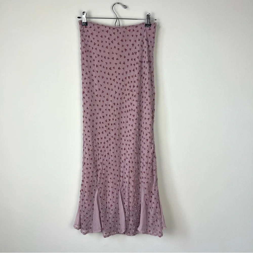 Per Una Silk Pink Swiss Dot Heart Maxi Skirt