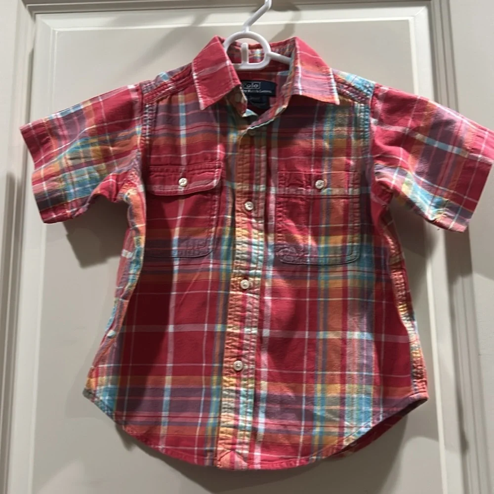 Polo by Ralph Lauren 100%cotton pastel plaid short sleeve button shirt size 2/2T