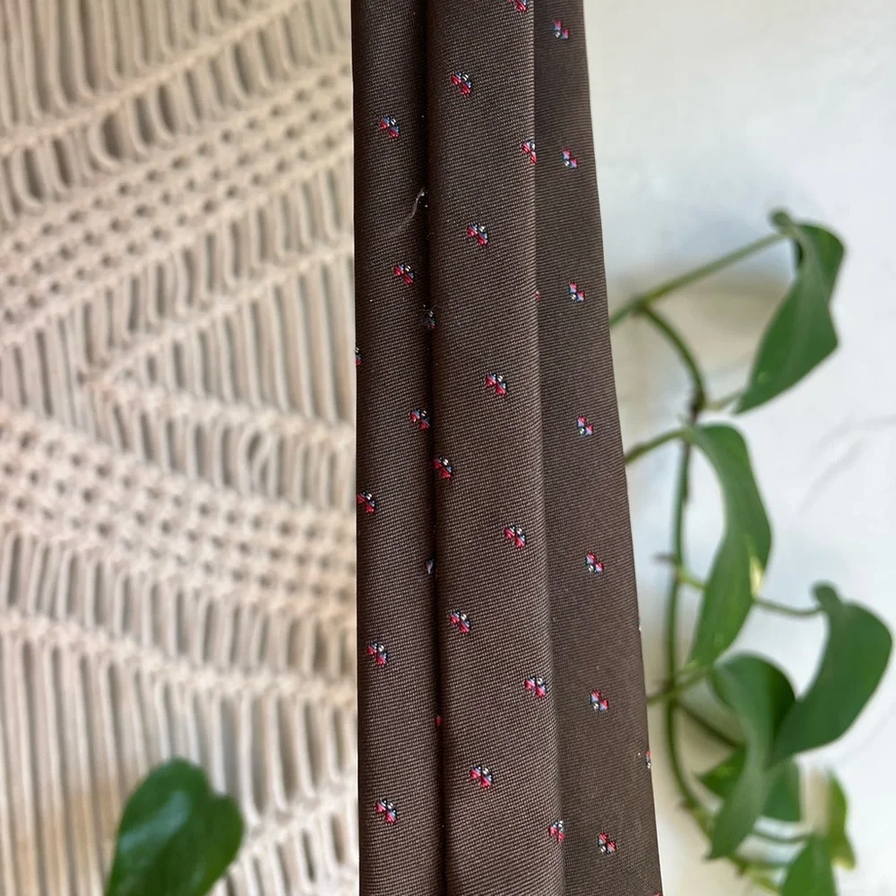 Christian Dior Vintage Silk Blend Tie Brown Print Classic Width Designer Necktie