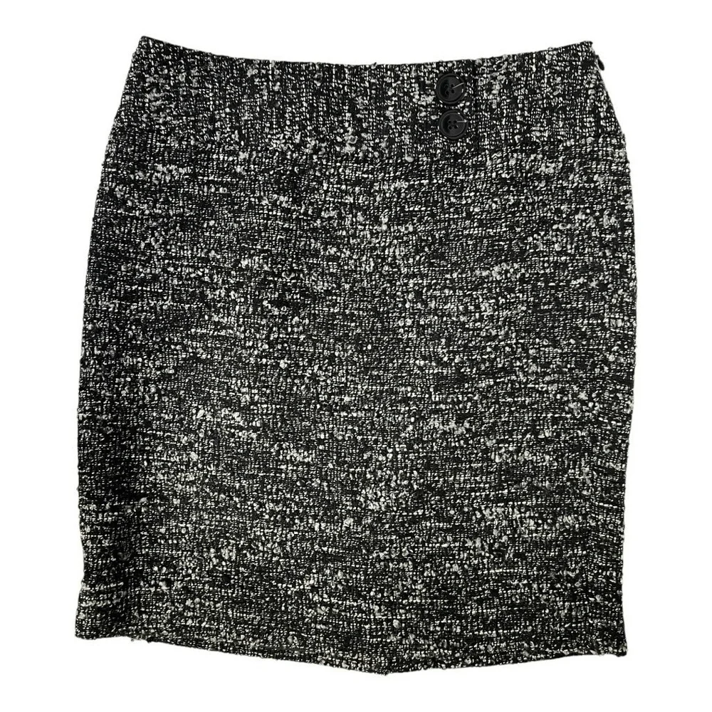 ANN‎ TAYLOR PETITE Skirt 00P Black White Pencil Mini Tweed Classic Sophisticated