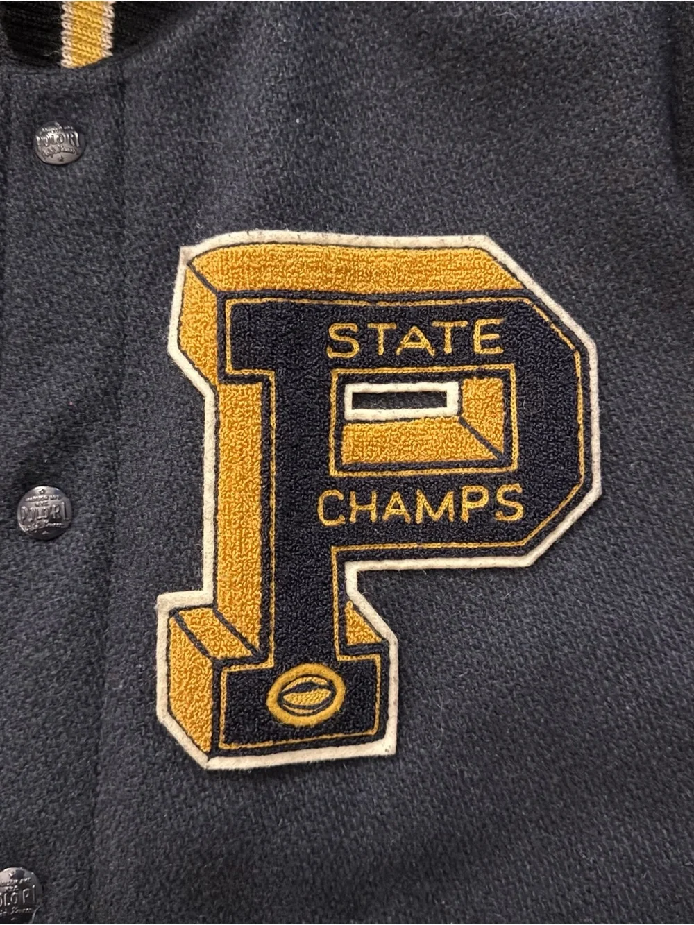 Polo Ralph Lauren navy gold wool letterman jacket