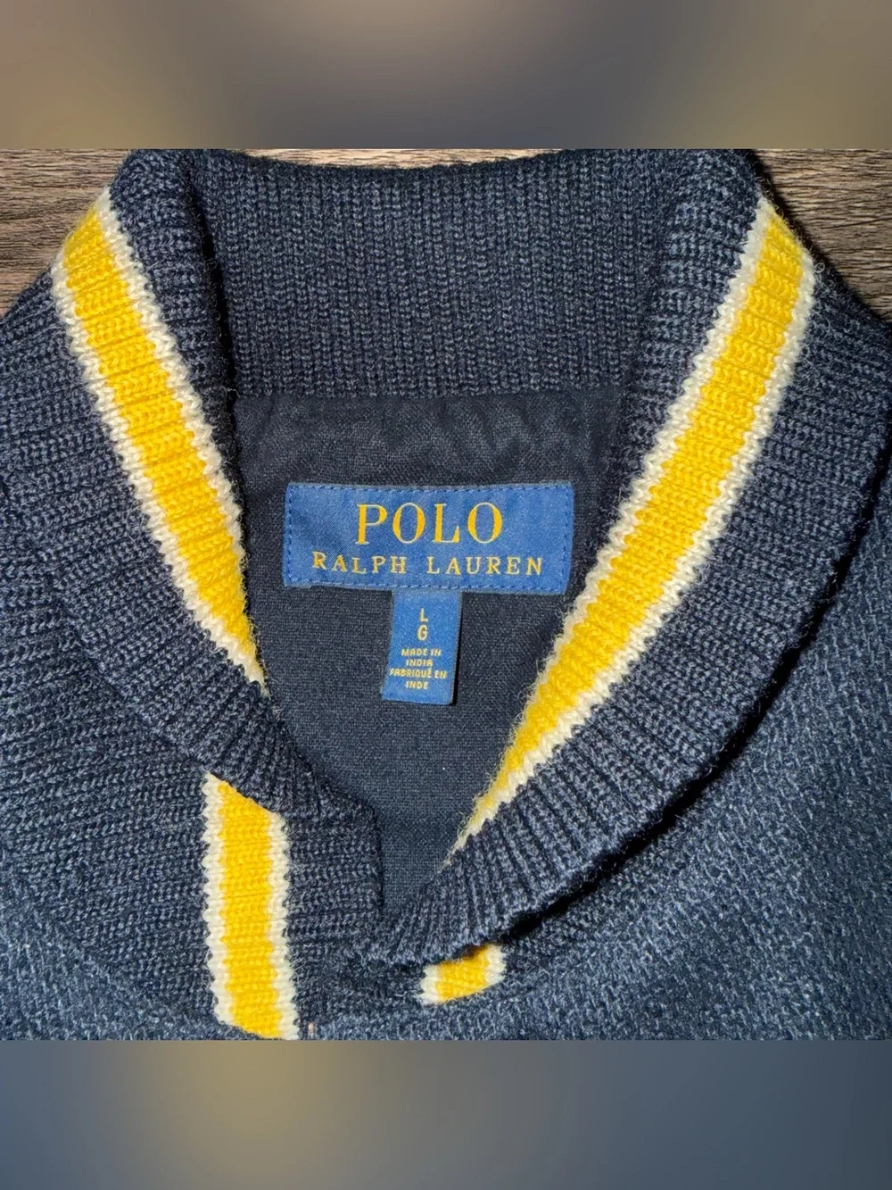 Polo Ralph Lauren navy gold wool letterman jacket
