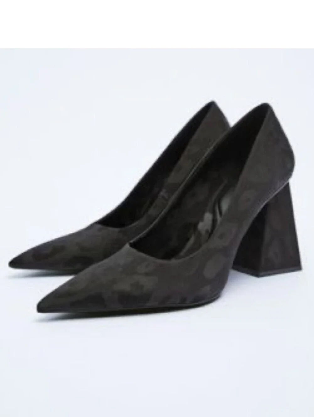 Zara Womens Printed Fabric Black Block heel shoes Size 6 Wedding Guest Preppy