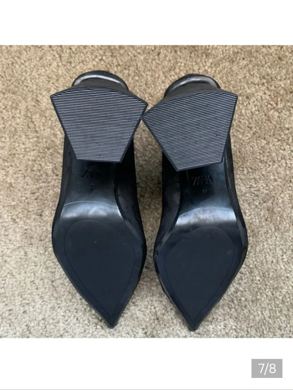 Zara Womens Printed Fabric Black Block heel shoes Size 6 Wedding Guest Preppy