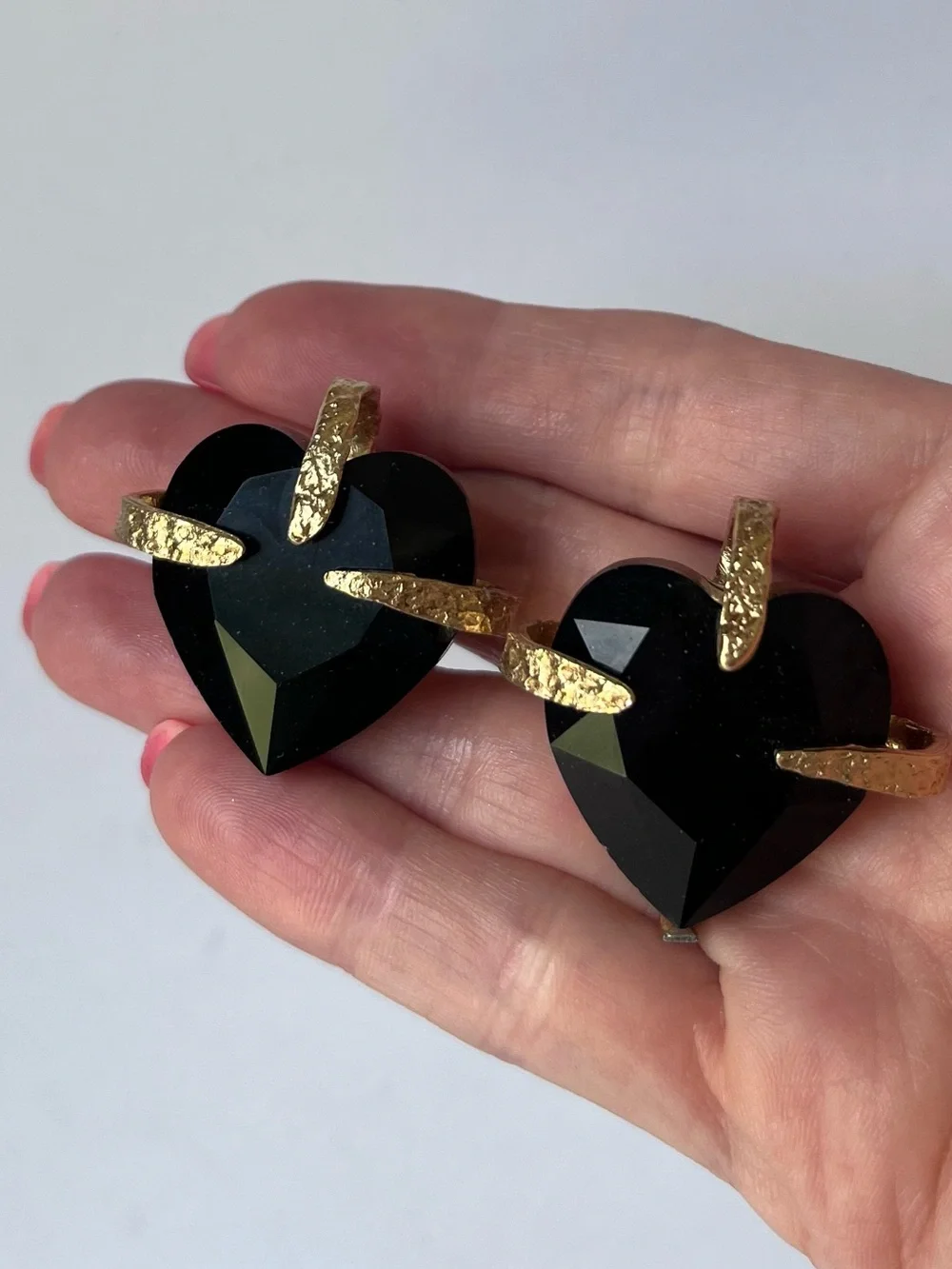 Vintage J. Jansen Black Gold Heart Clip On Earrings Estate Sale 80’s