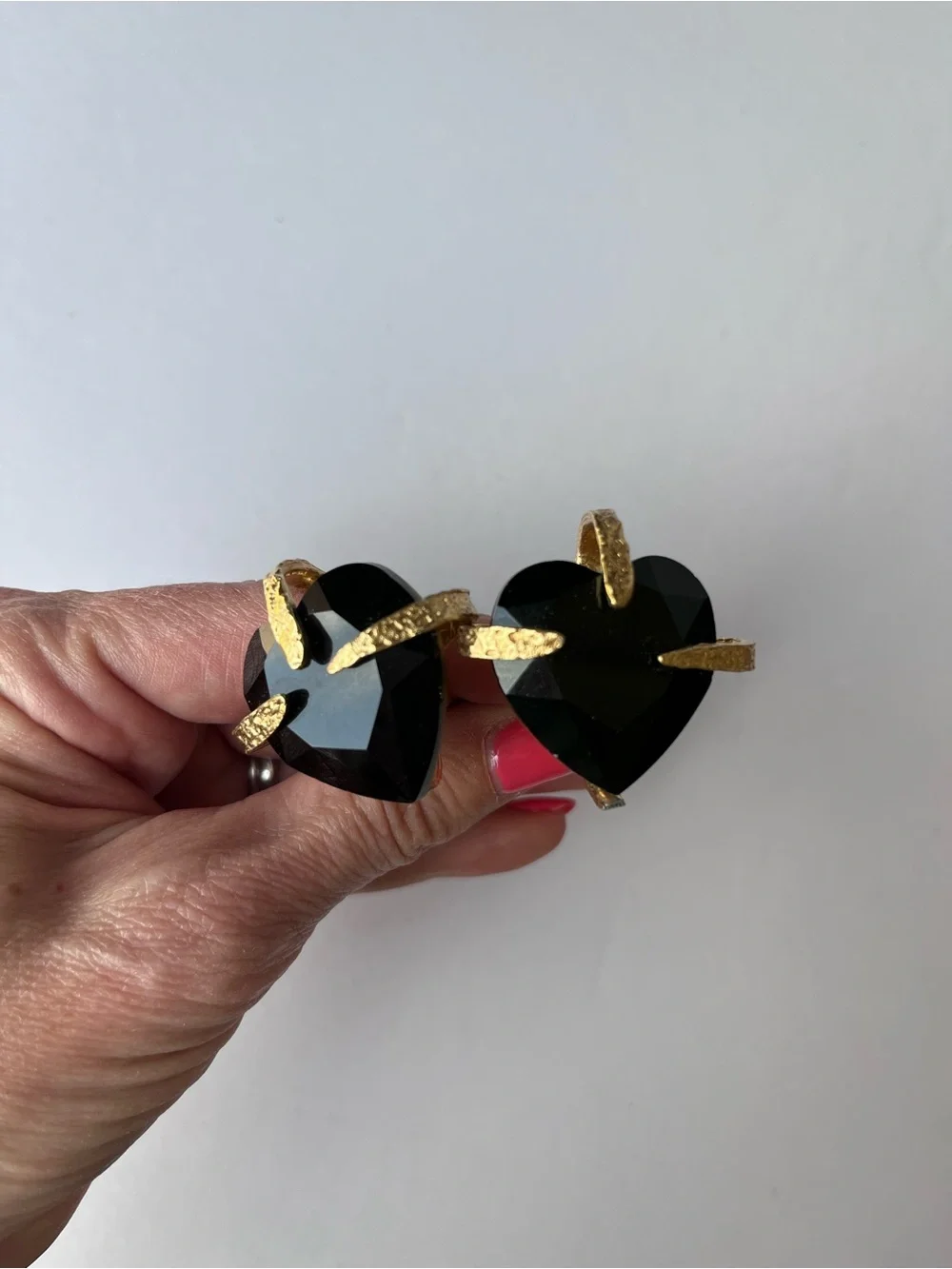 Vintage J. Jansen Black Gold Heart Clip On Earrings Estate Sale 80’s