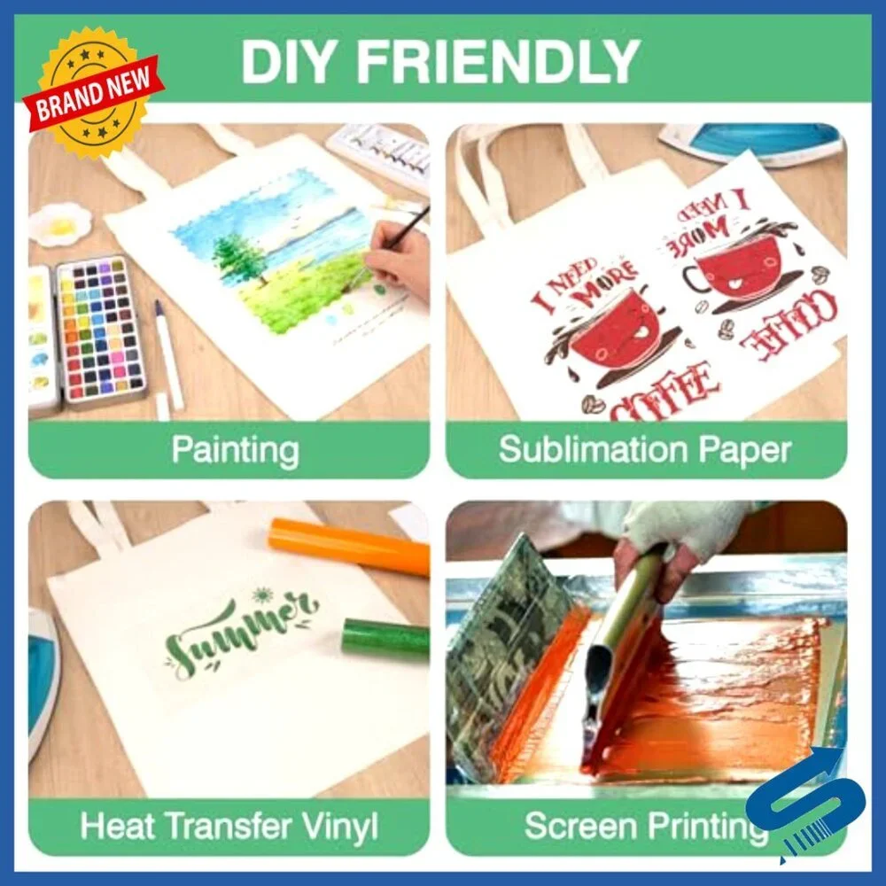 Canvas Tote Bag Eco-Friendly Machine Washable DIY Project Grocery Shopping