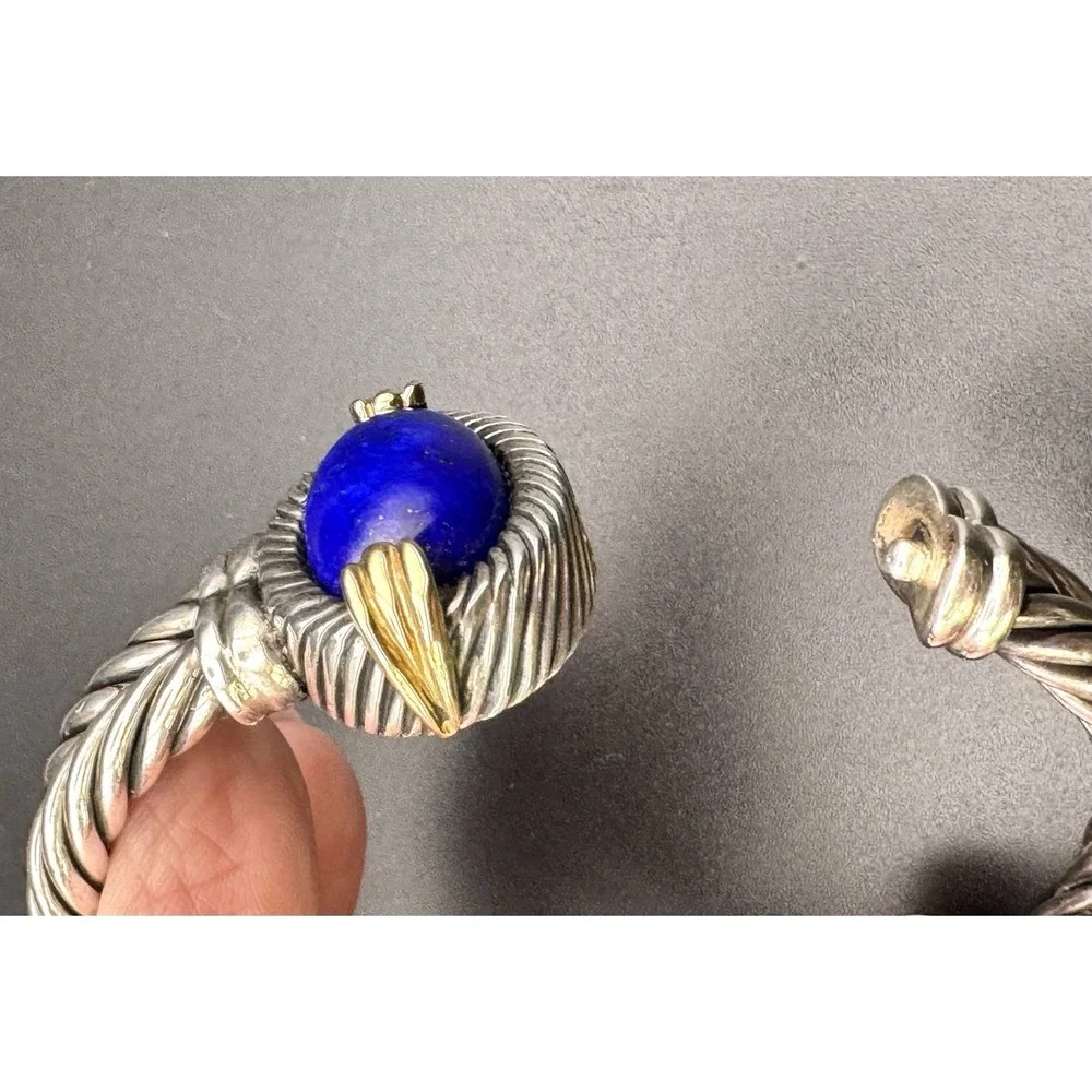 F.lli Menegatti 925 18K Italy Lapis Lazuli Cable Bracelet 47.85g Size 6 1/4
