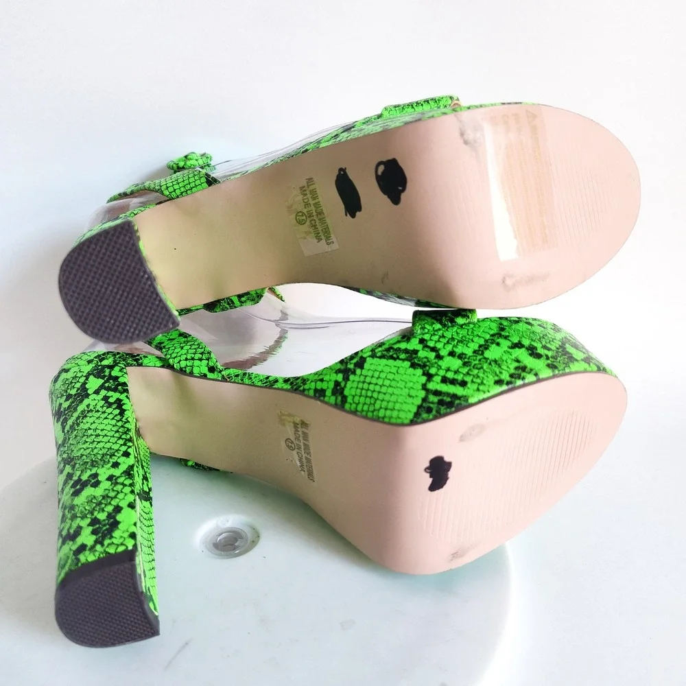 Chase + Chloe Platform Sandals 7.5 Neon Green‎ Snakeskin Ankle Strap Block Heel