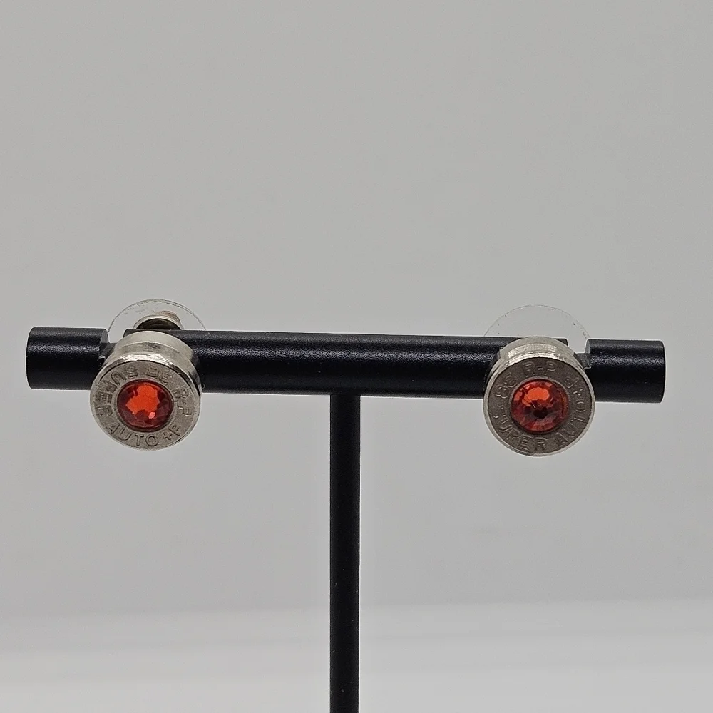 silver tone red rhinestone repurposed bullet earrings 38 super