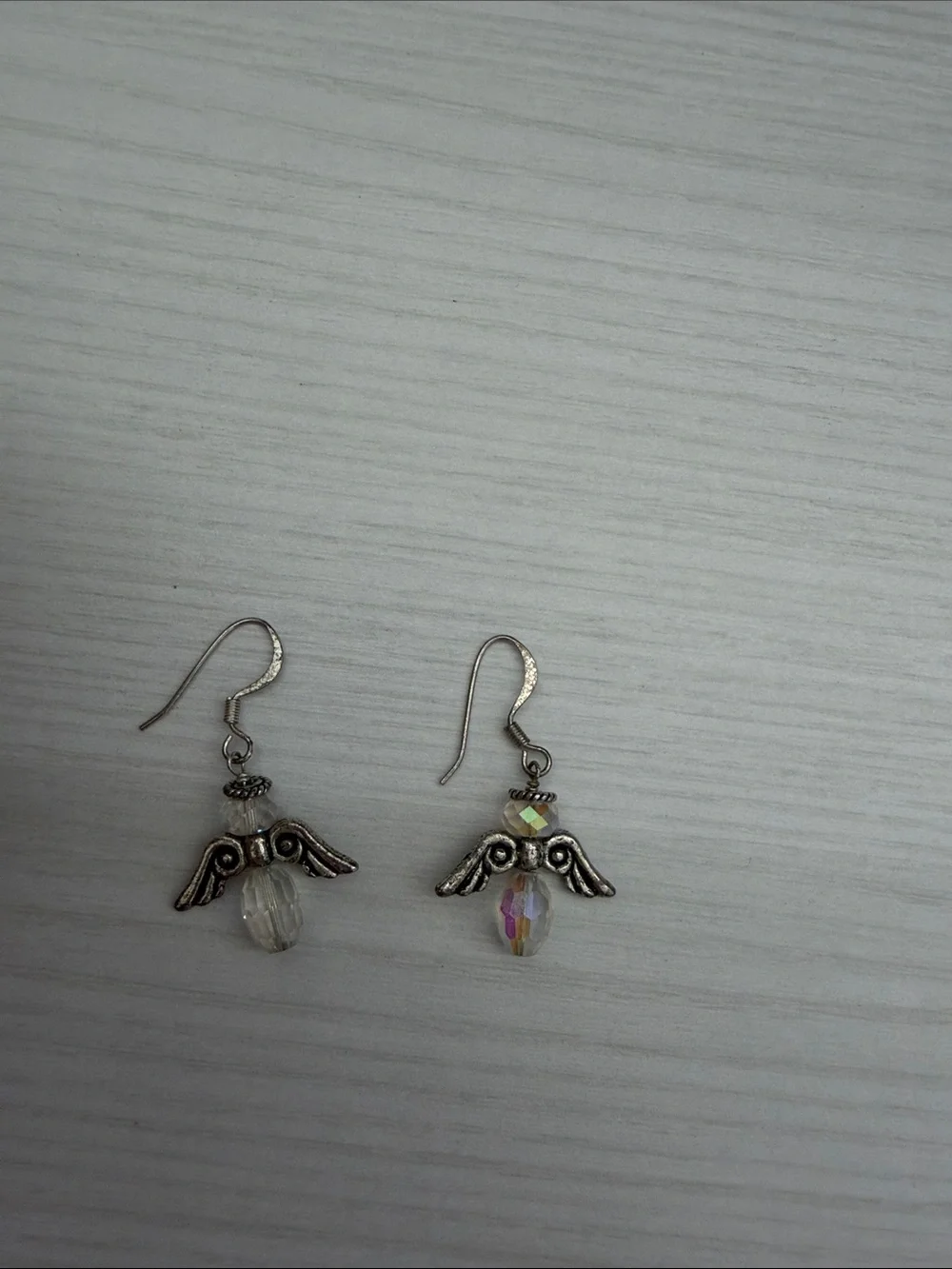 Iridescent Crystal Angel Wing Drop Earrings - Silver