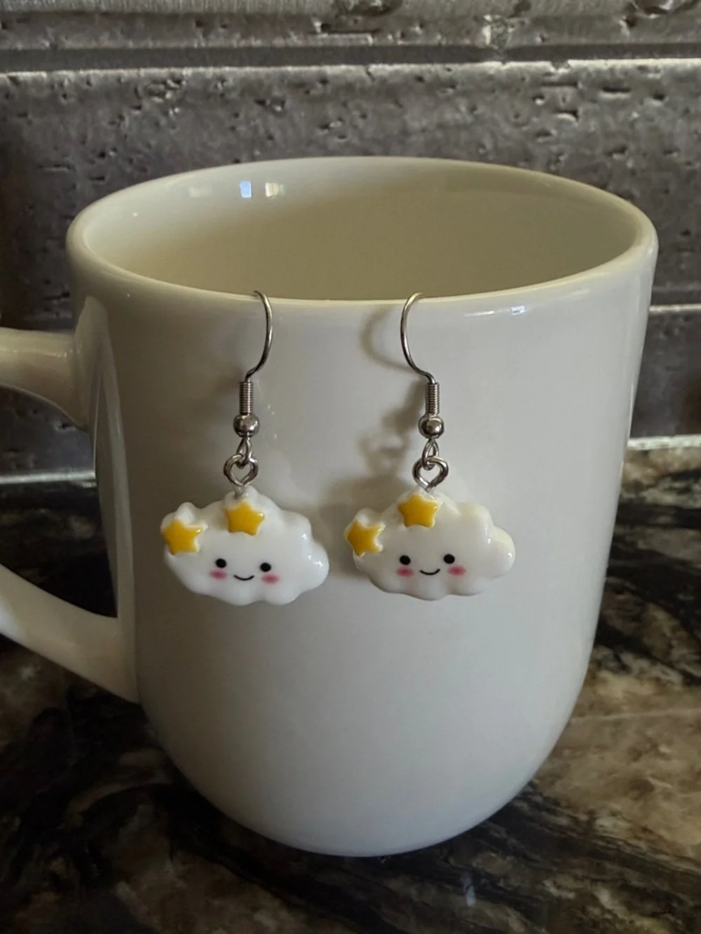 3/$30 Kawaii Cloud Dangle Earrings with Yellow Stars