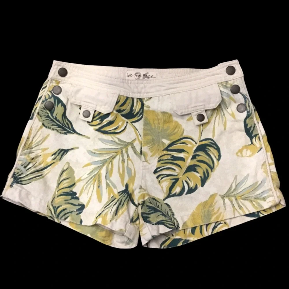 Free People Tropical Combo Denim Shorts Sz 26