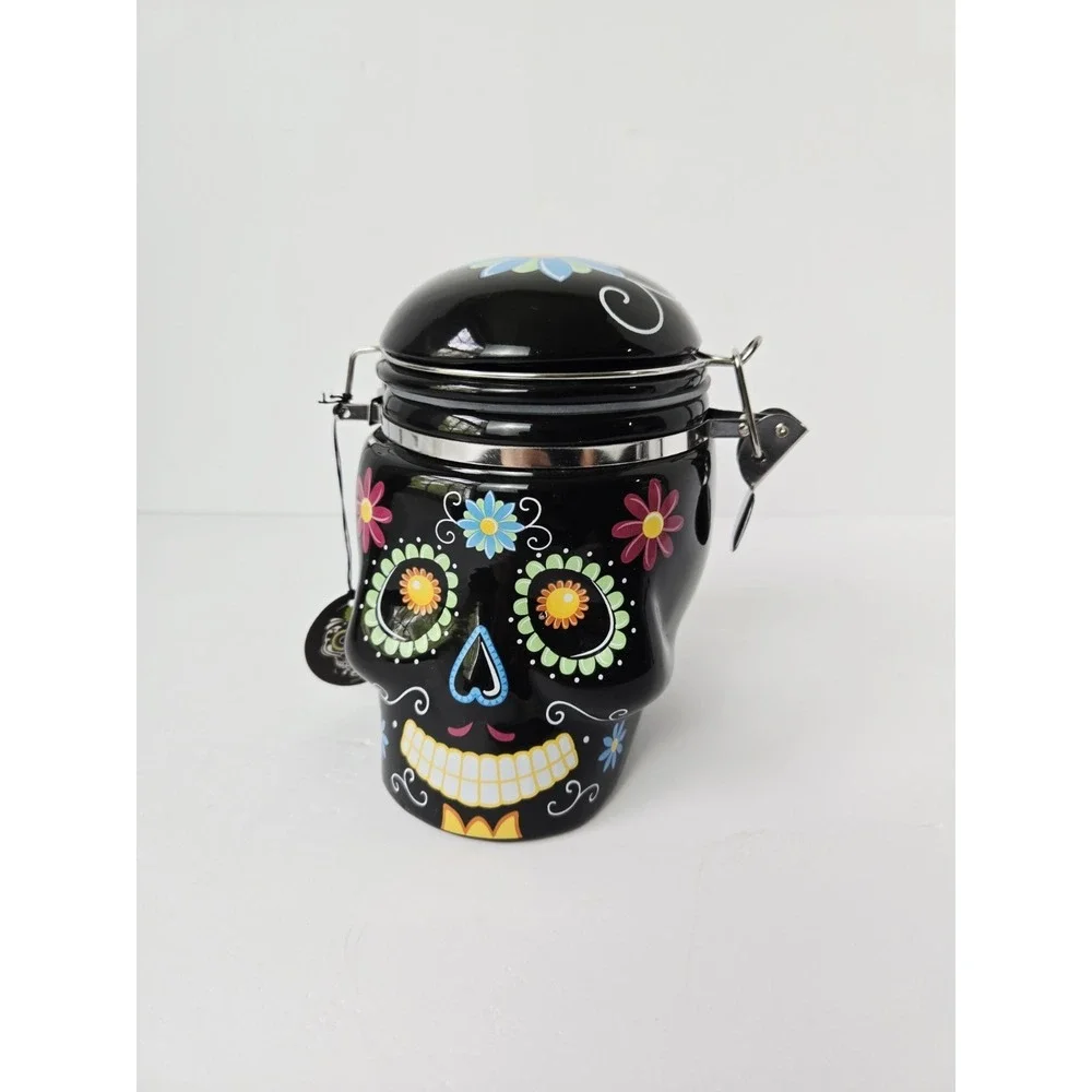 Boston Warehouse Decorative Ceramic Day Of The Dead Canister Sugar‎ Skull NWT