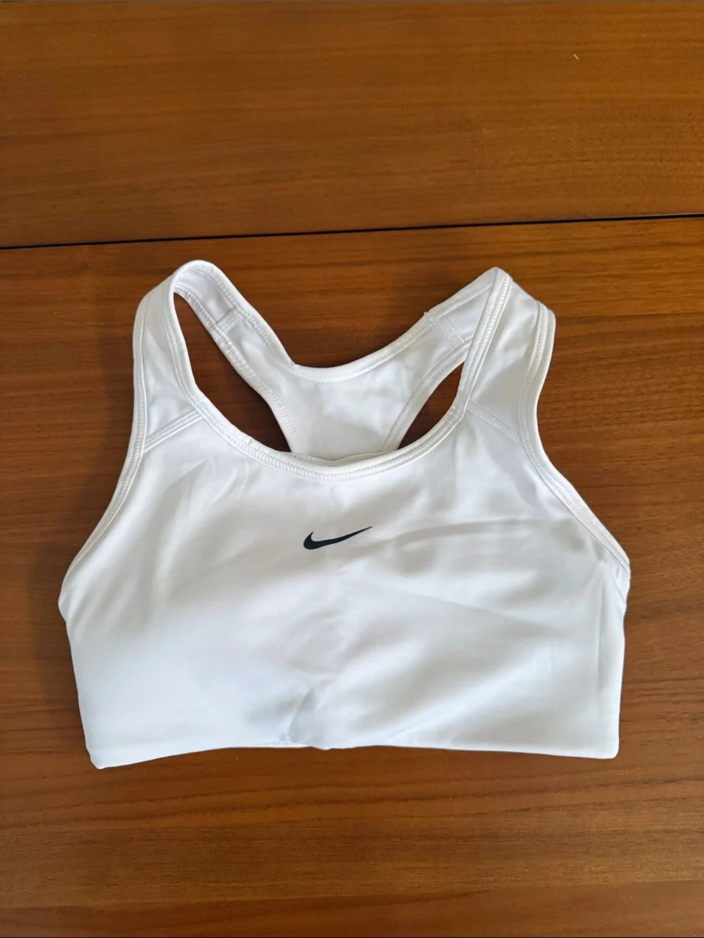 Nike White Racerback Medium-Impact Sports Bra with Black Swoosh