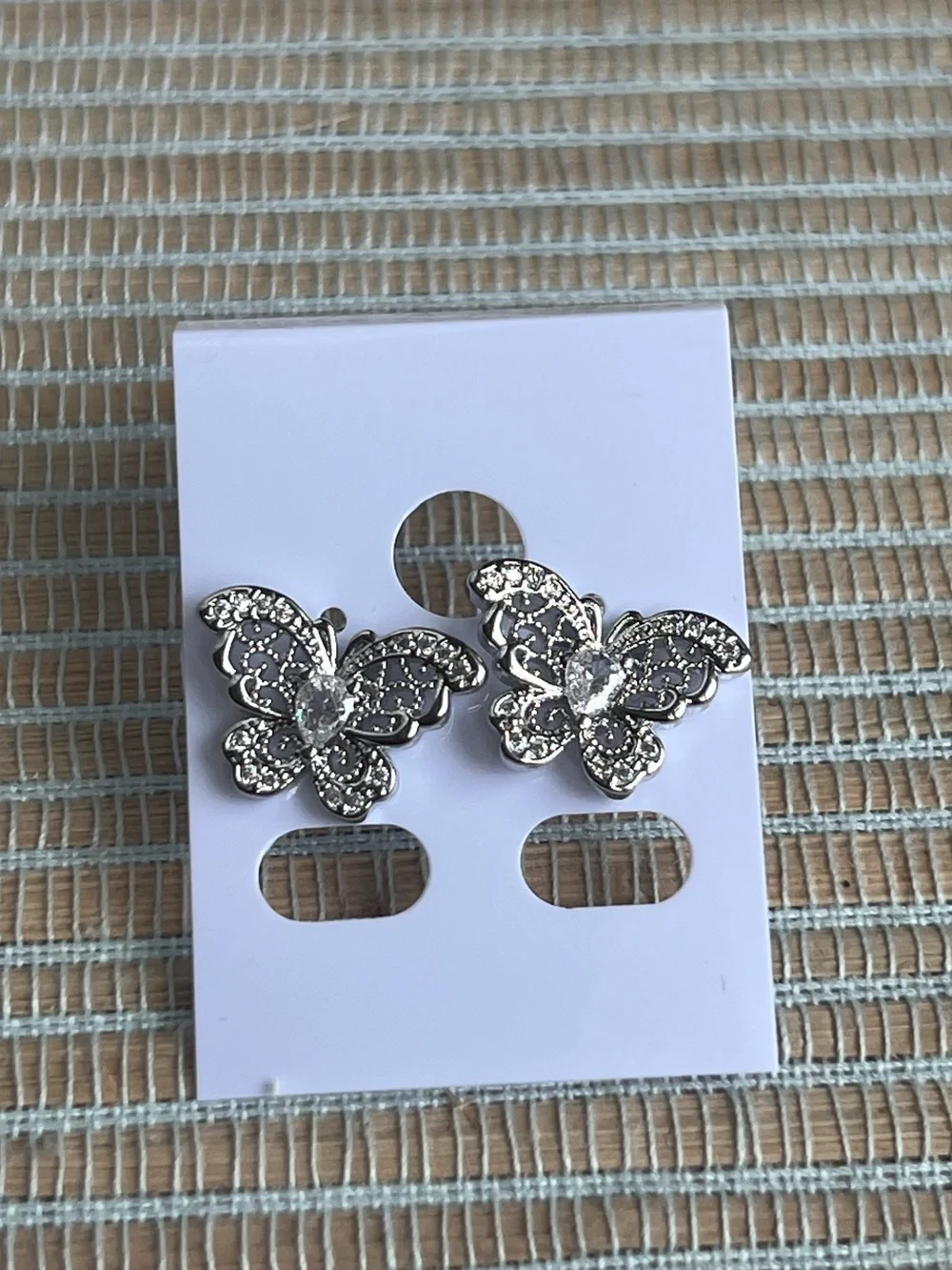 ⭐️-Silver Butterfly Crystal Stud Earrings
