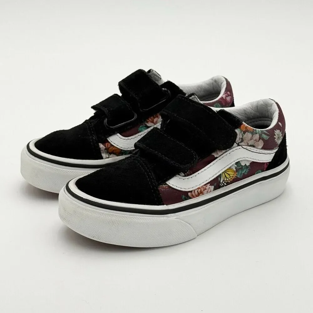 Vans Dark Purple Floral Garden Print Hook and Loop Sneakers - US Little Kids 10.