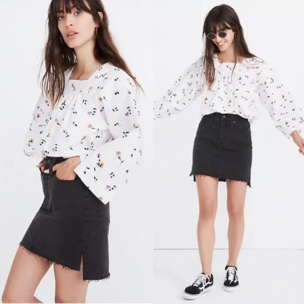 Madewell Stretch Denim Straight Mini‎ Skirt in Lunar Wash: Step-Hem Edition