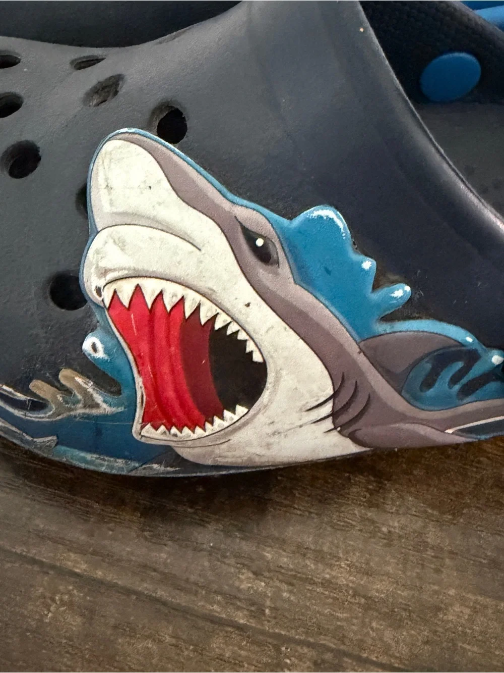 CROCS Kids Shark Clogs in Navy and Bright Blue