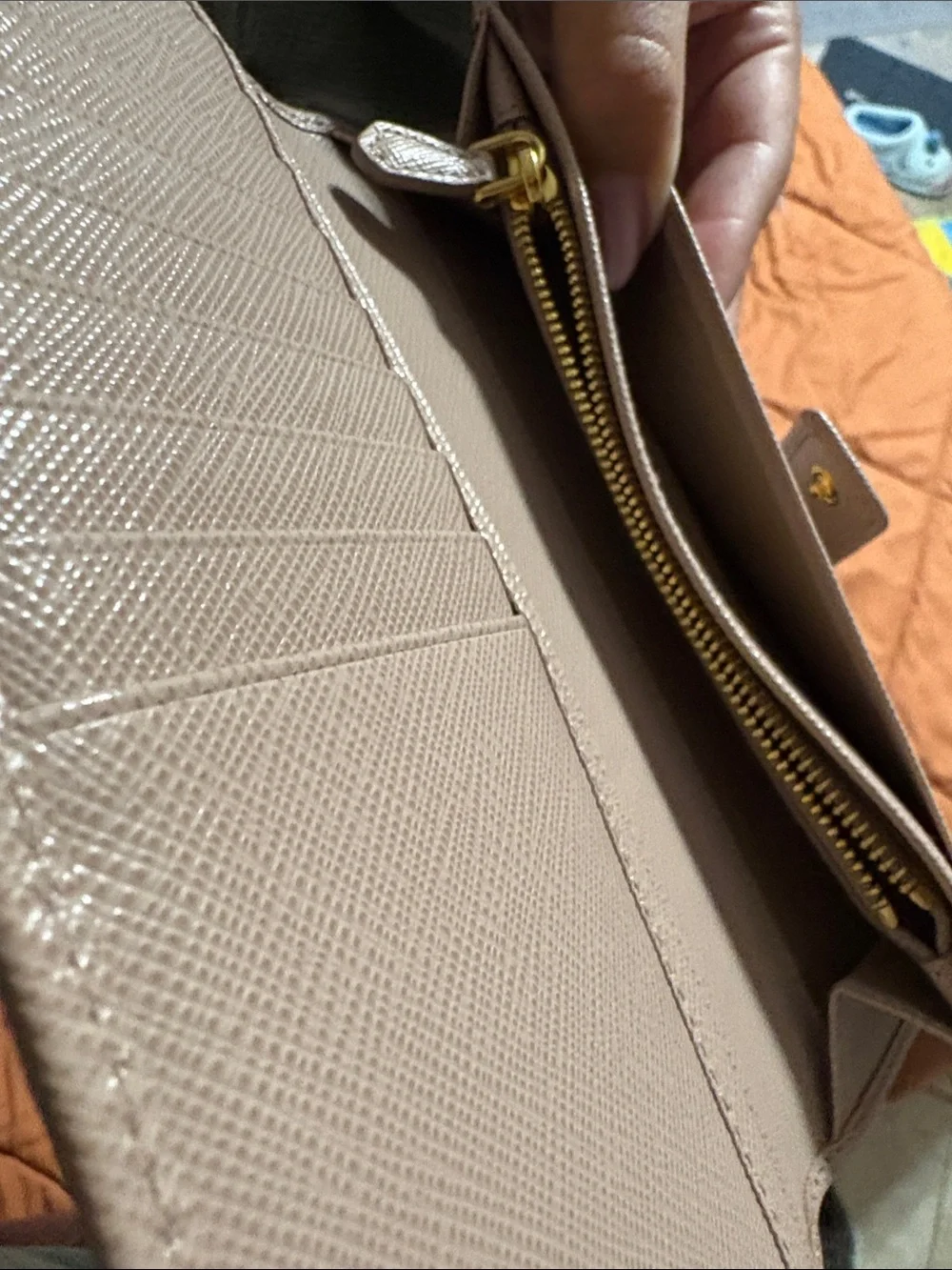 Prada Saffiano Leather Wallet in Taupe Box and Dust Bag included