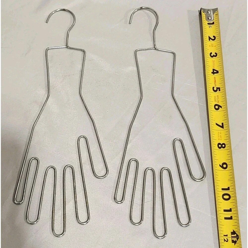 Vintage Pair of Adult Size Silver Tone Metal Glove Form Hangers