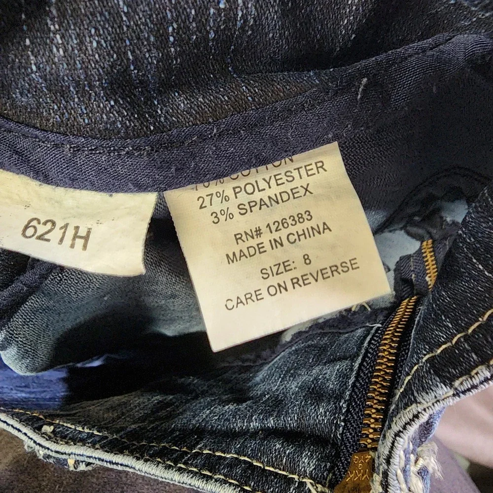 Ethyl Classic Denim Mini Skirt Size 8 Dark Wash Contrast Stitch Raw Hem Stretch