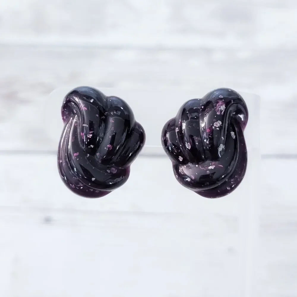 Vintage Clip On Earrings Retro Large Dark Purple Statement - Just Over 1 & 1/8