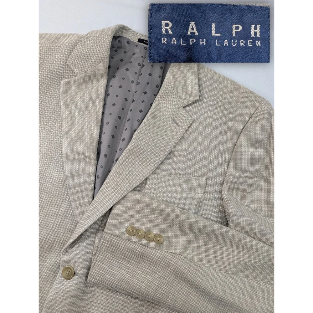 Ralph Lauren Blazer Sport Coat Ivory Burlap 100% Silk Ventless Blazer 42L 44