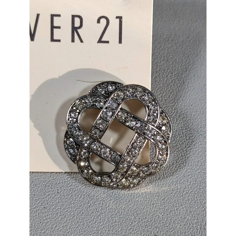 Forever 21 Silver Tone Round Knot Crystal Cut Out‎ Stud Pierced Earrings