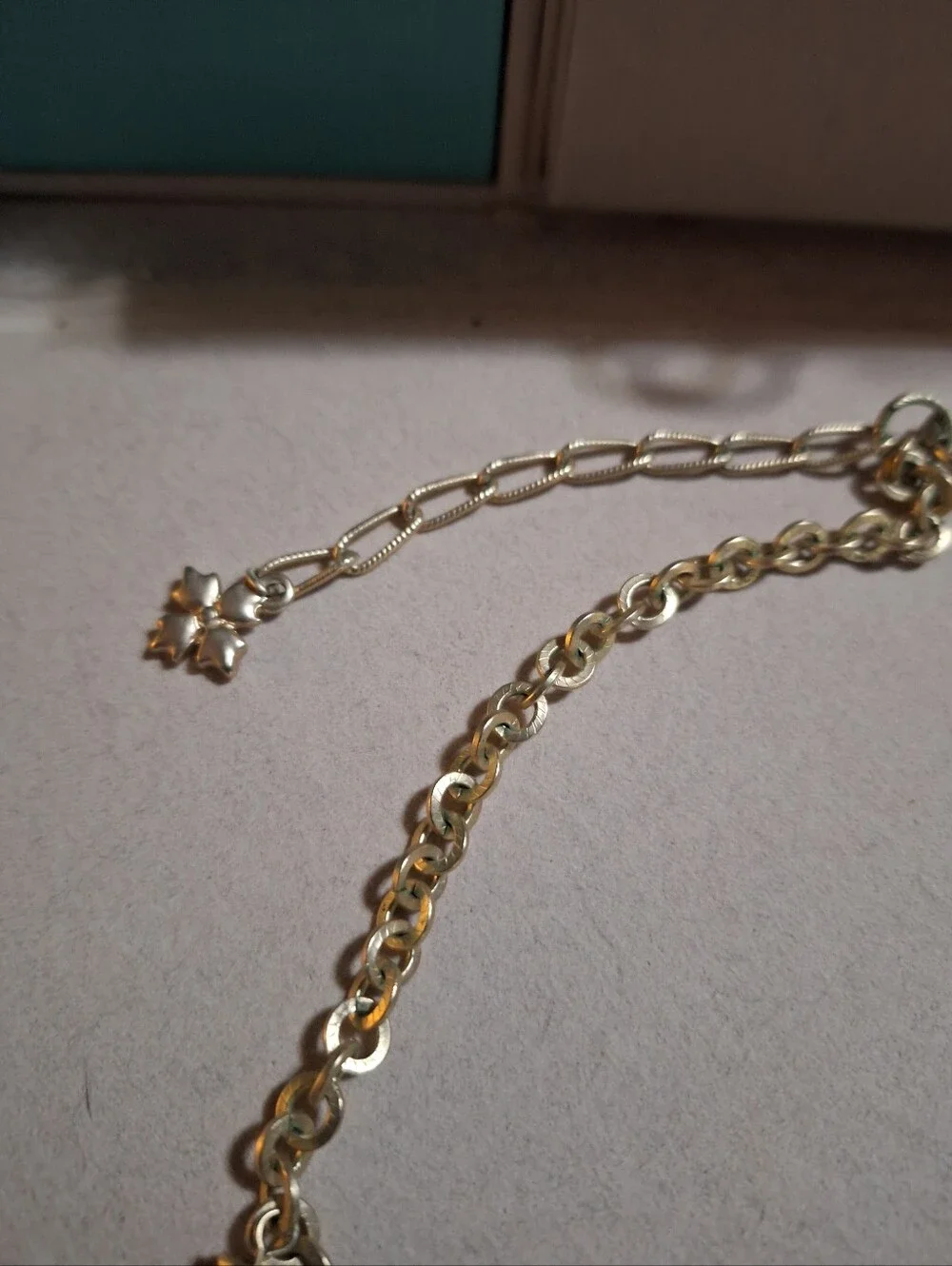 Gold Chain Necklace with Blue & White Ceramic Bead Charms