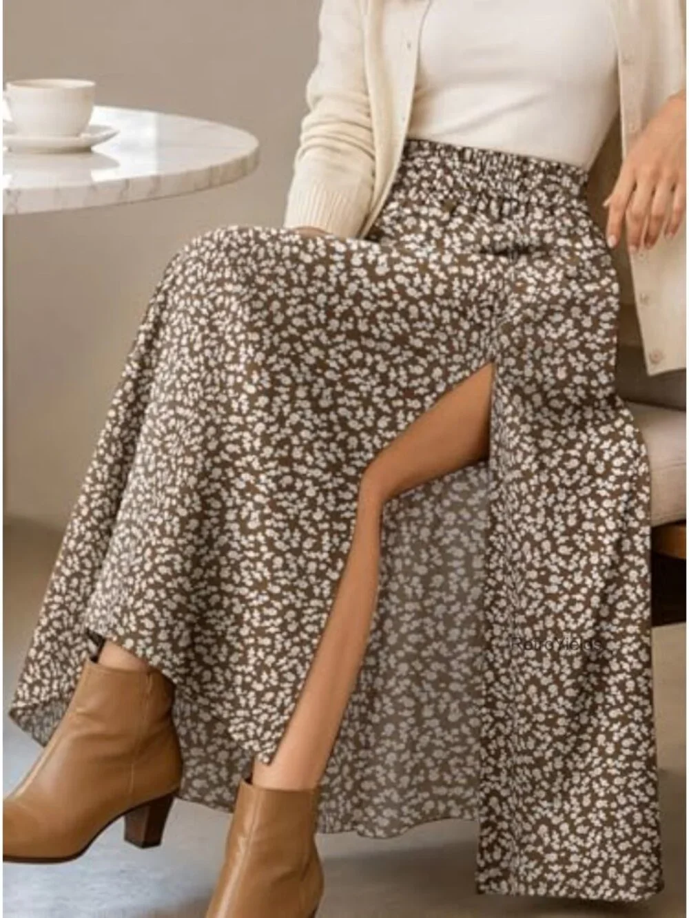 Women Boho Floral Slit Maxi Skirt High Waisted Long Skirt