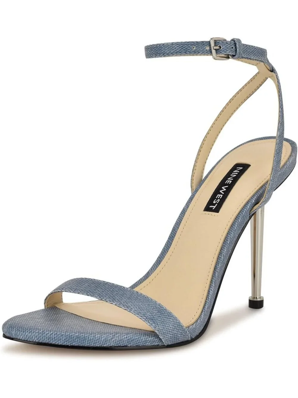 Women's Light Blue Denim Open Toe Ankle Strap Reina Stiletto Heel Sandal Shoes