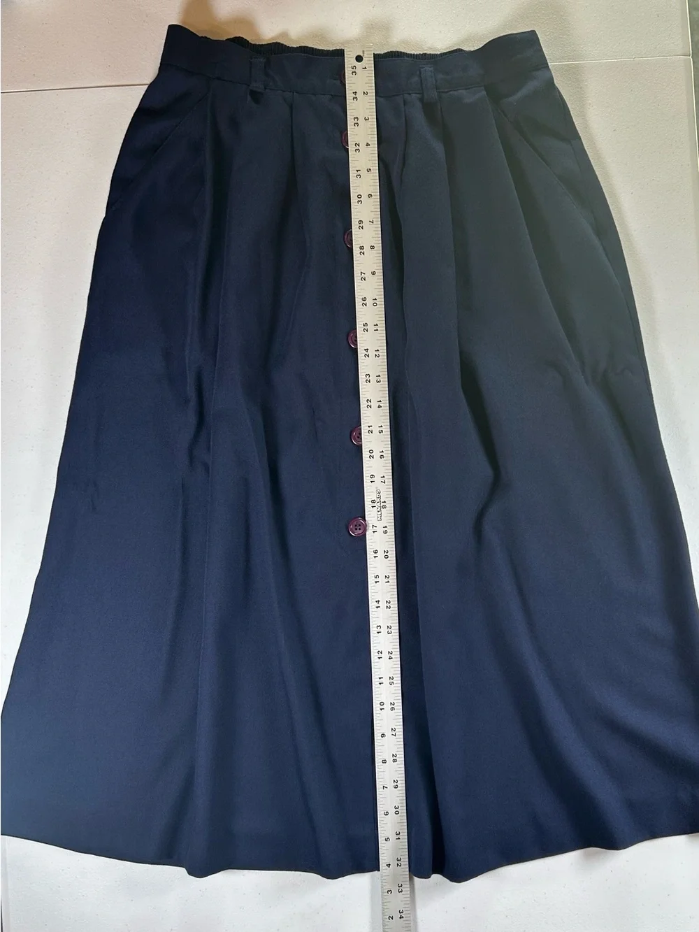 Vintage 90s Counterparts Navy Blue Midi Skirt Button Front Pleated Size 16