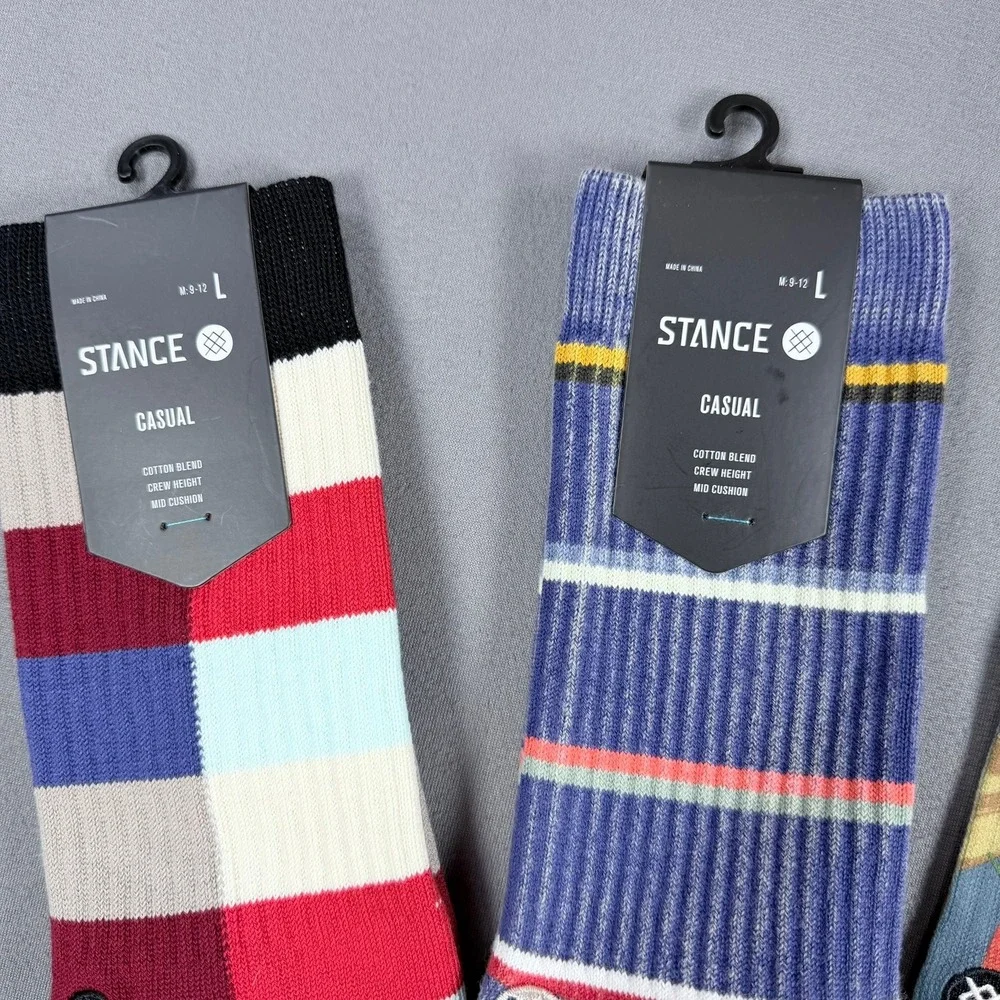 Stance Mens L Multi Cotton Blend Crew Socks Tropical Floral Striped 4 Pack New