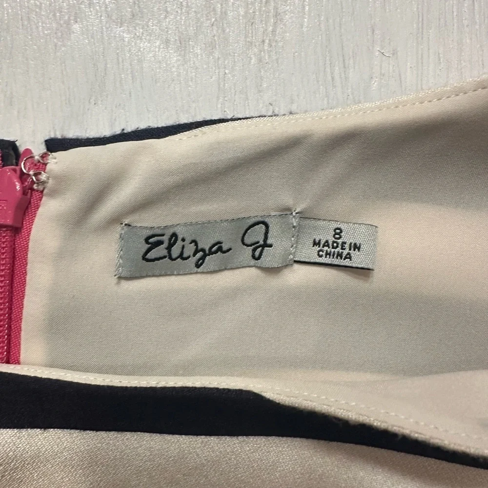 Eliza J Dress Size 8 Fit & Flare Pink Skirt Striped Top Sleeveless A-Line Party
