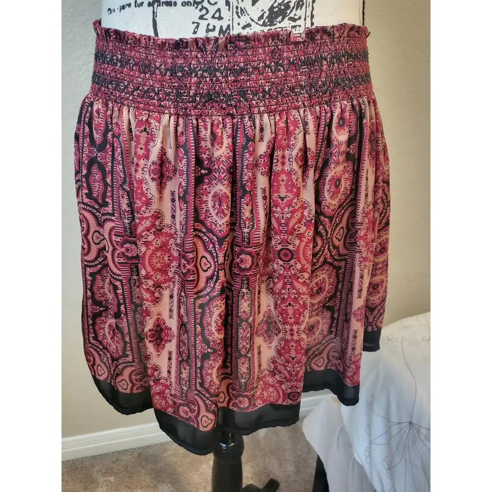 Aztec Style Silky Short Skirt with Shirring Waist (USA Size 4)