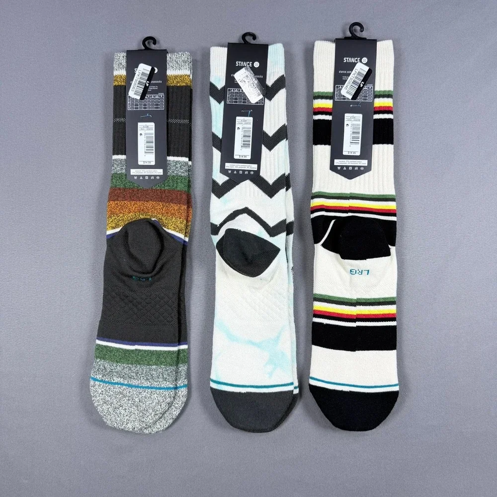Stance Mens Large Multicolor Cotton Blend Crew Socks 3 Pair Lot Chevron Striped