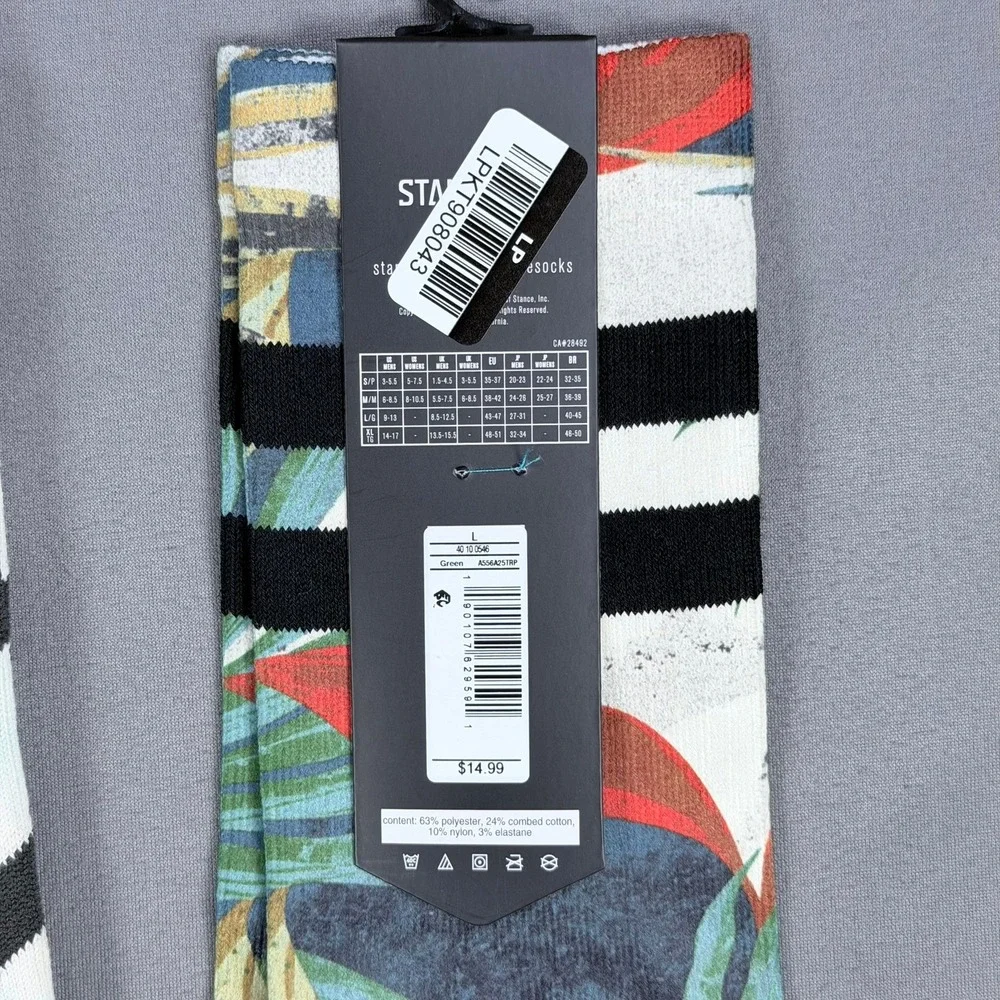 Stance Mens L Multi Cotton Poly Casual Crew Socks 4 Pair Tropical Stripe Chevron