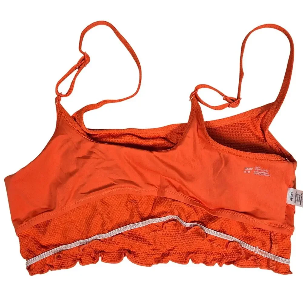 Aerie Textured Orange Scoop‎ Neck Bikini Top M NWT