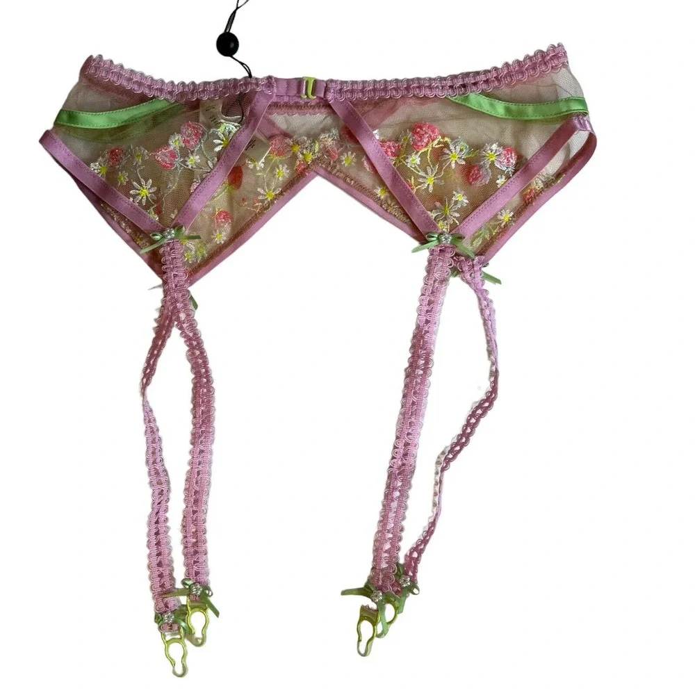 For Love & Lemons Floral Tutti Frutti‎ Shimmer Garter Belt Small New