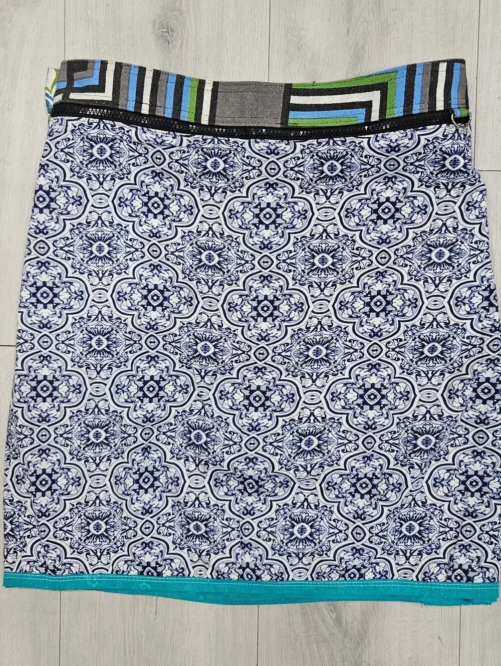 Zand Amsterdam Reversible Wrap Skirt Cotton Adjustable Blue Mandala Aqua Floral