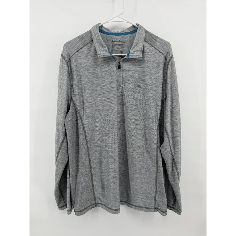 Tommy Bahamas IslandZone Half Zip Gray Long Sleeve Shirt Men Large Resort Beach
