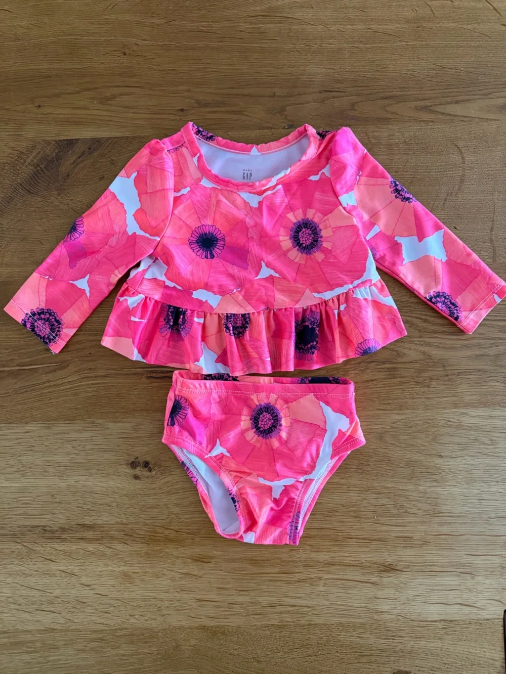 GAP Hot Pink Floral Long-Sleeve Two-Piece Swim Set