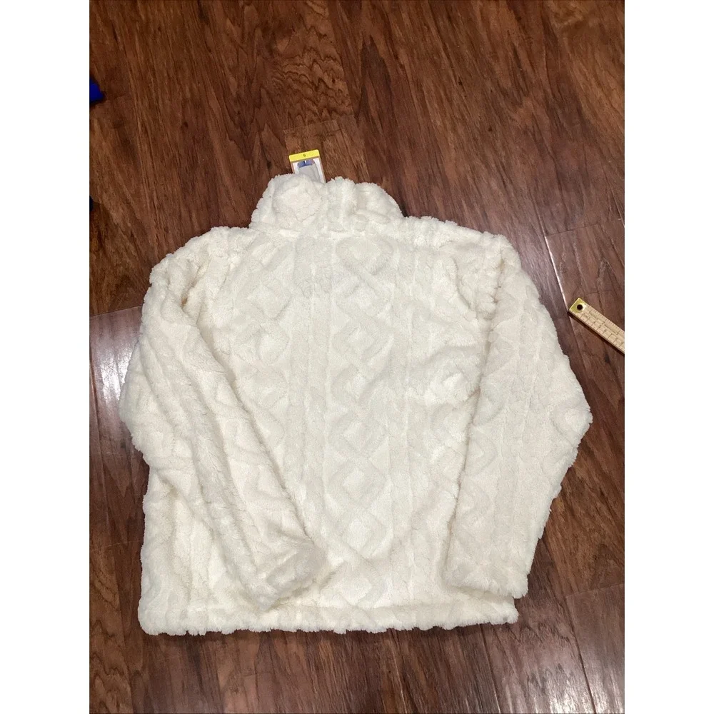 Eddie Bauer Women's Fleece Cable-Knit Pullover Sweater Ivory Mock Neck S