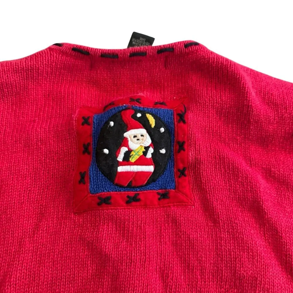 Segue Ho Ho Ho Christmas Sweater Cardigan Size L Red Womens  Button Santa Sleigh