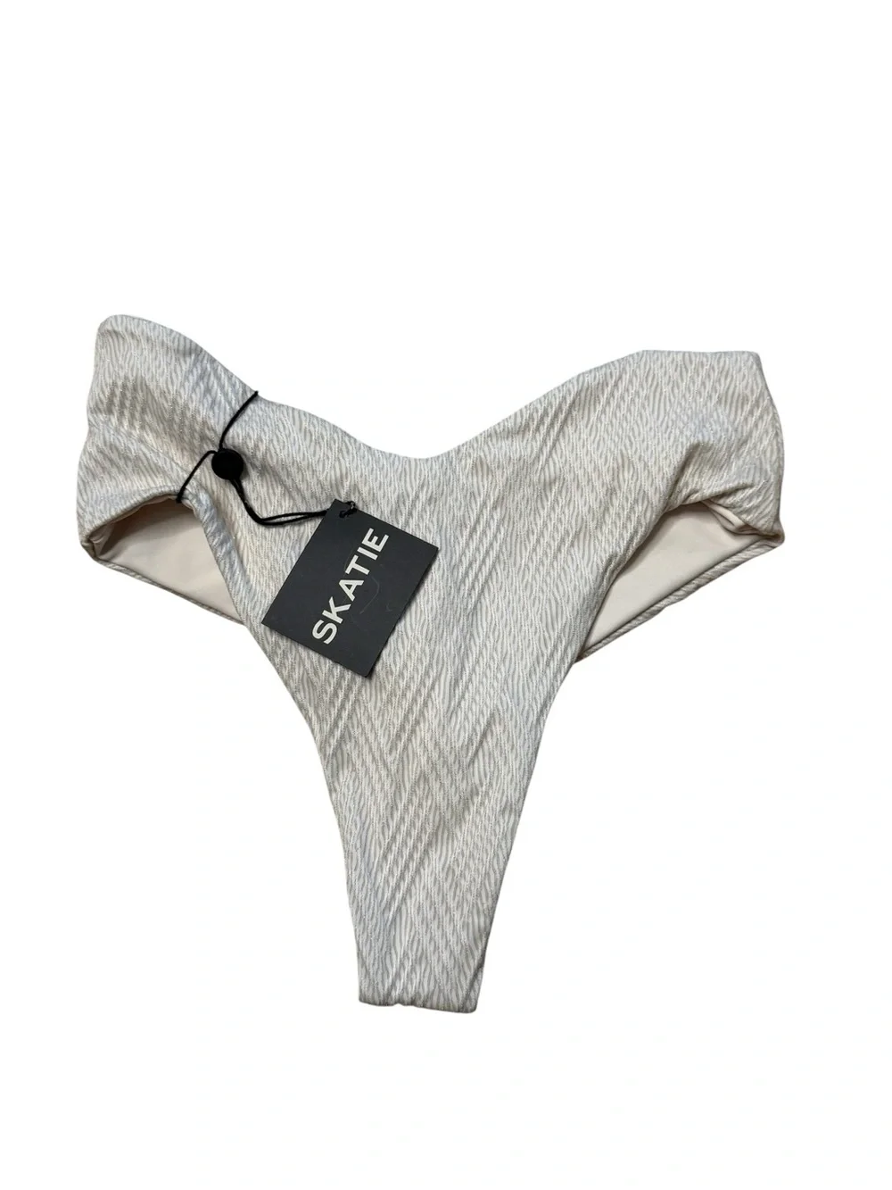 Skatie Cream with Gold Textured Thong Bikini Bottom Cheeky Size Small NWT