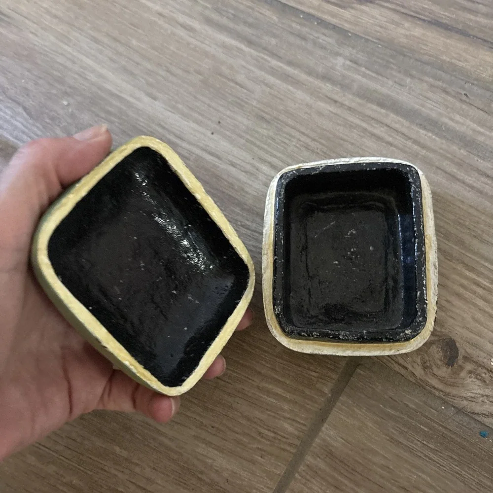 Vintage Paper Mache Trinket Box Blue White Penguins